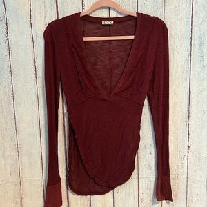 NWOT Intimately Free People Deep V Neck Long sleeve XS Wine